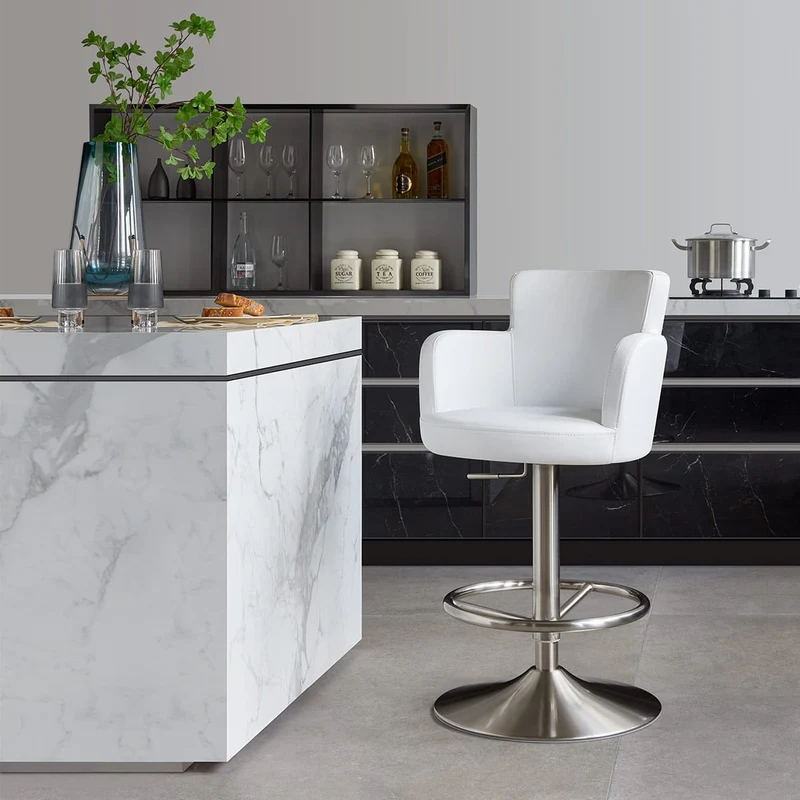 Chaise de Bar Faux Cuir Chrome Brossé - Château Blanc