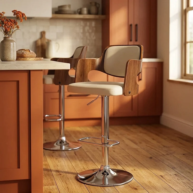 Chaise de Bar Bois Chrome - Amazon Crème