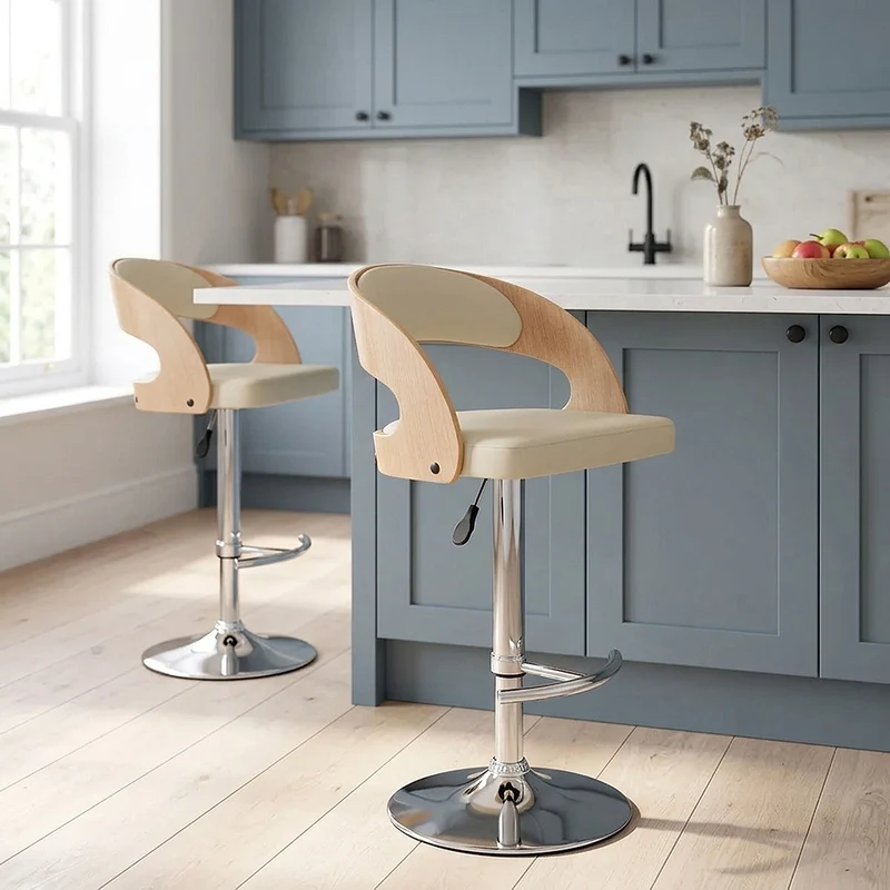Chaise de Bar Bois Chrome - Eve Chêne Crème