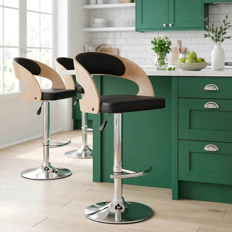 Chaise de Bar Bois Chrome - Eve Chêne Noir