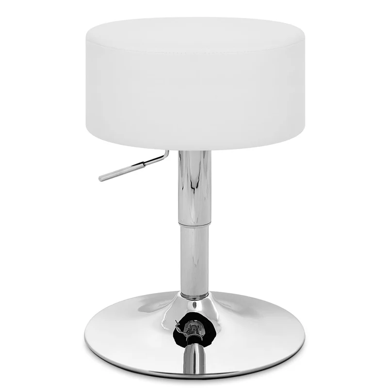Tabouret Bas Faux Cuir Chrome - Bullet Blanc