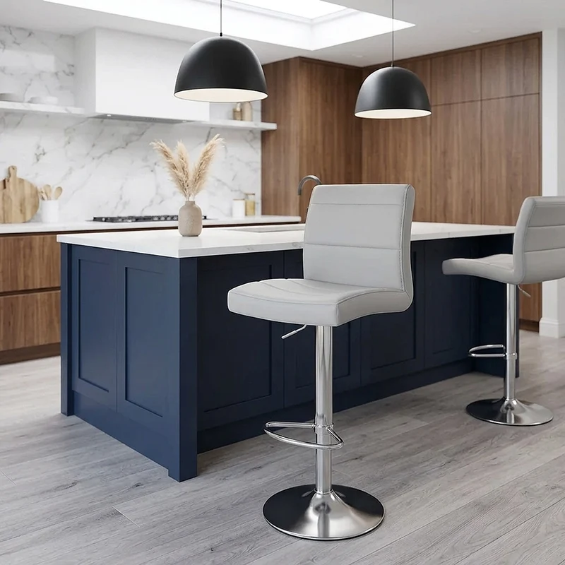 Chaise de Bar Faux Cuir Chrome Brossé - Breakfast Gris