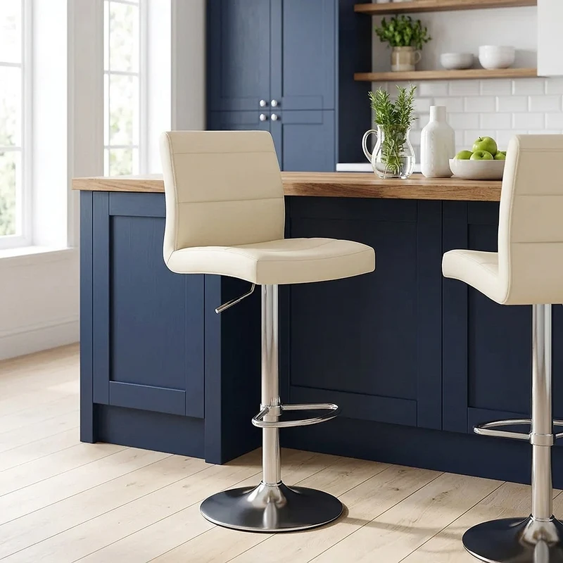 Chaise de Bar Faux Cuir Chrome Brossé - Breakfast Crème