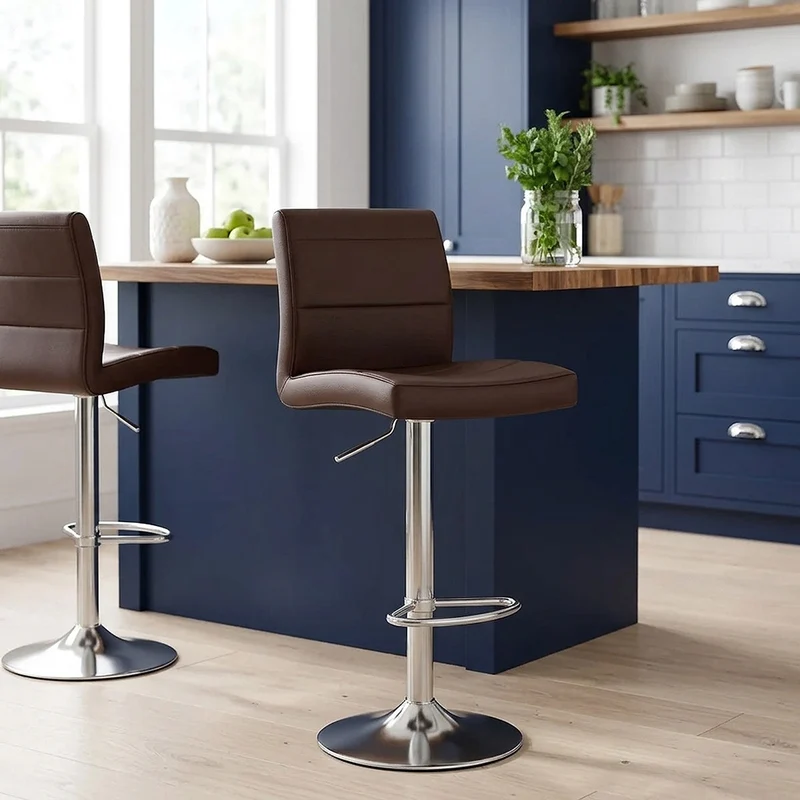 Chaise de Bar Faux Cuir Chrome Brossé - Breakfast Marron