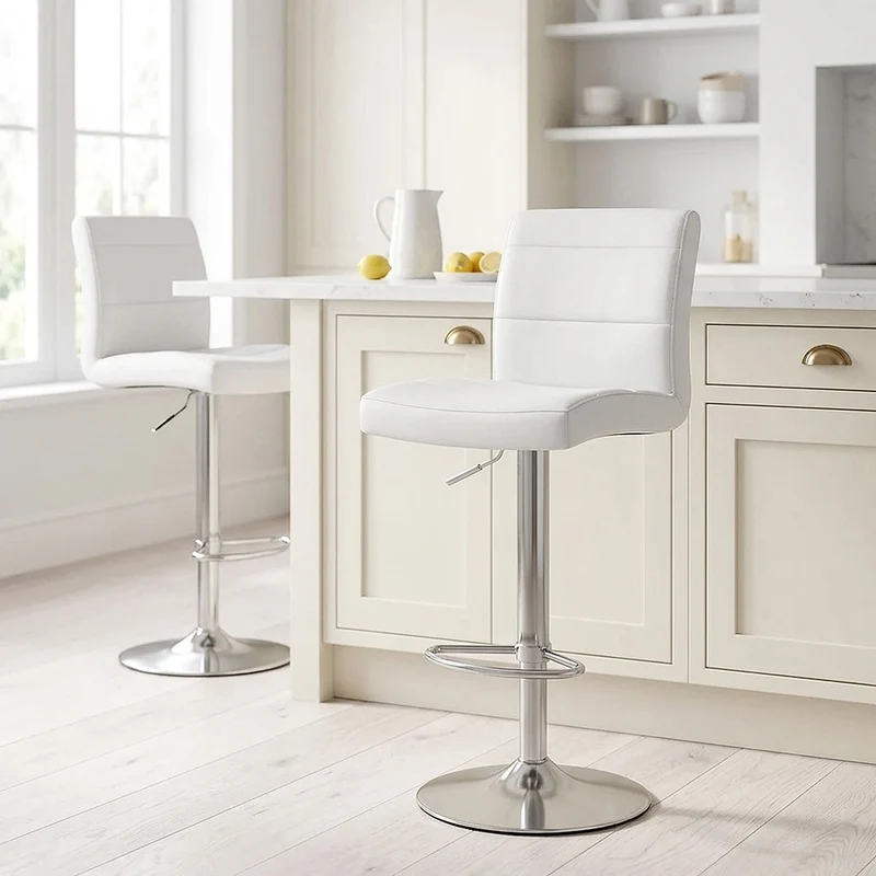 Chaise de Bar Faux Cuir Chrome Brossé - Breakfast Blanc