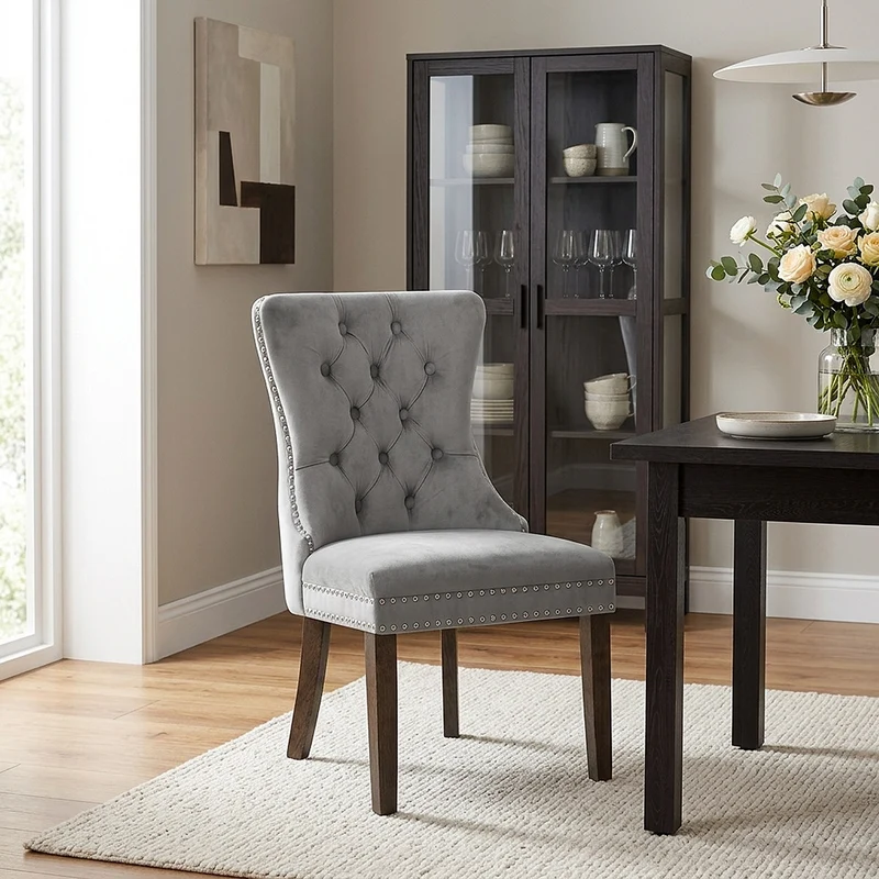 Chaise Bois Velours - Kensington Gris