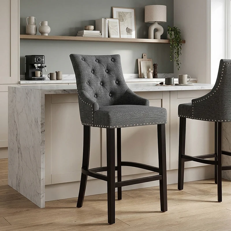 Chaise de Bar Bois Tissu - Ascot Gris Foncé