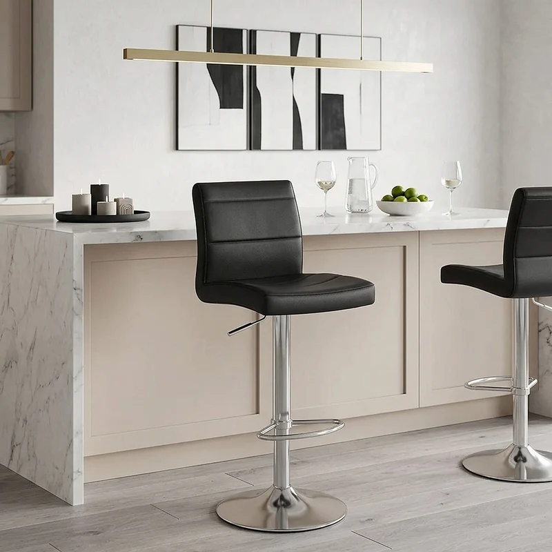 Chaise de Bar Faux Cuir Chrome Brossé - Breakfast Noir