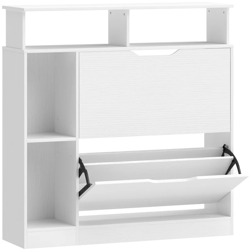 Meuble à chaussures entrée slim 89 x 25 x 92 cm rangement modulable 2 tiroirs et étagères style nordique en MDF blanc 21_0002811