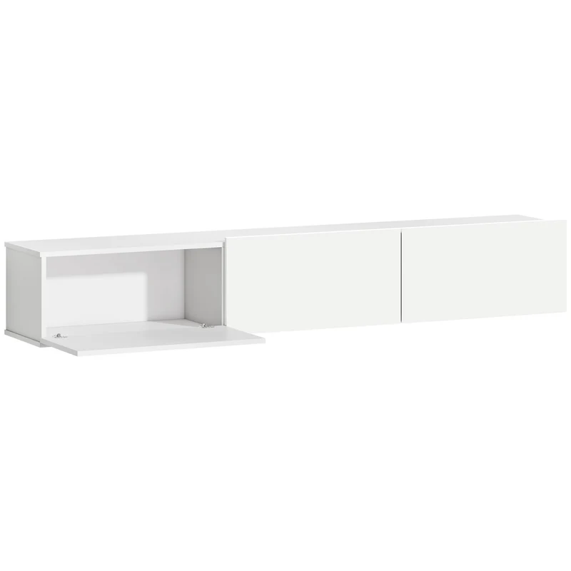 Meuble télévision suspendu 180 x 31,5 x 29,8 cm rangement dissimulé fermeture douce moderne minimaliste en MDF blanc 21_0003609
