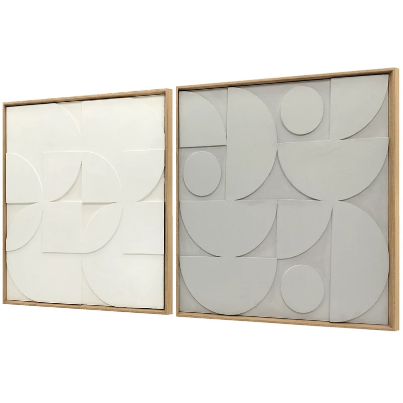 Lot de 2 tableaux muraux géométriques 3D 80 x 80 x 3,5 cm effet relief moderne salon chambre entrée cosy en MDF blanc 21_0003710