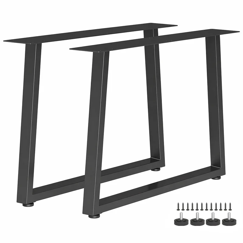 Lot de 2 pieds de table trapézoïdes bureau 60 x 10 x 43 cm stabilité réglable antidérapant industriel en acier noir 21_0007153