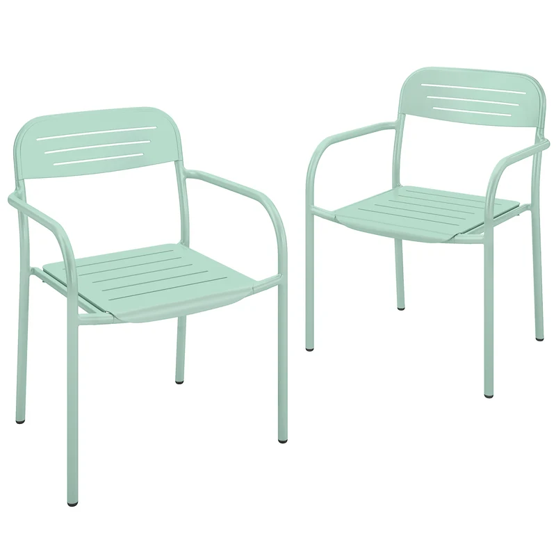 Lot de 2 chaises de jardin empilables 56 x 58 x 78 cm antirouille revêtement poudre dossier courbé moderne en métal vert 21_0005713