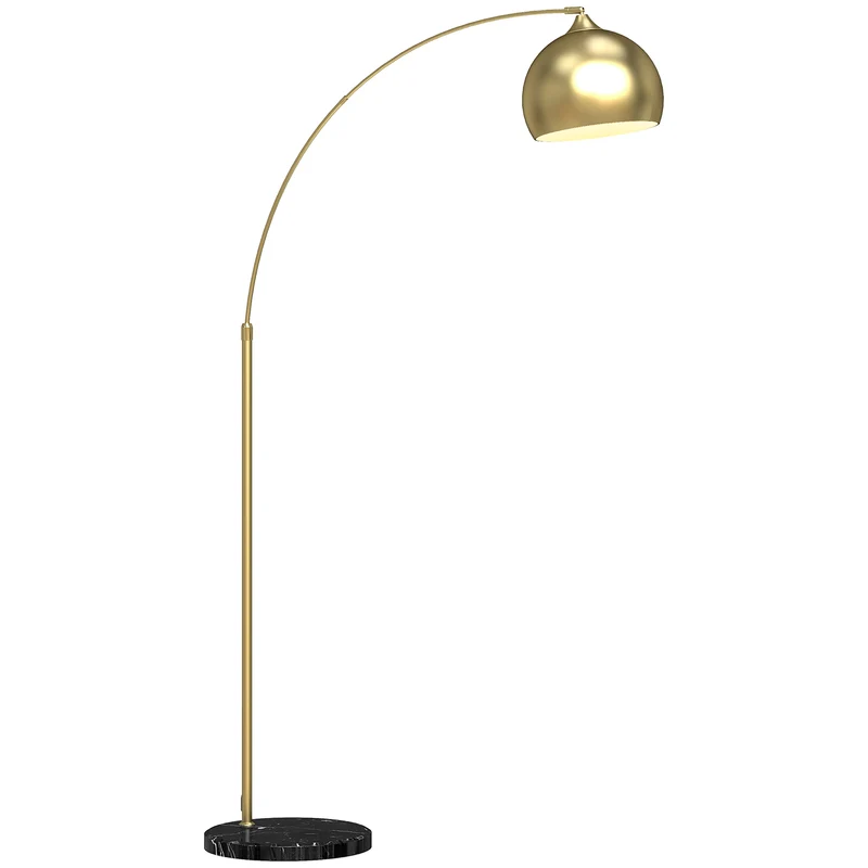 Lampadaire arc salon 115 x 30 x 180 cm abat-jour sphérique orientable socle stable vintage contemporain en métal doré 21_0007030