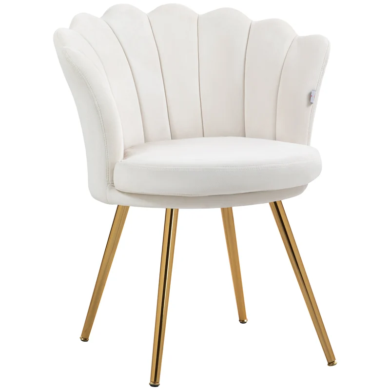 Fauteuil coquillage coiffeuse 67 x 64 x 77 cm assise moelleuse pieds effilés style classique tendance en velours crème 21_0003020