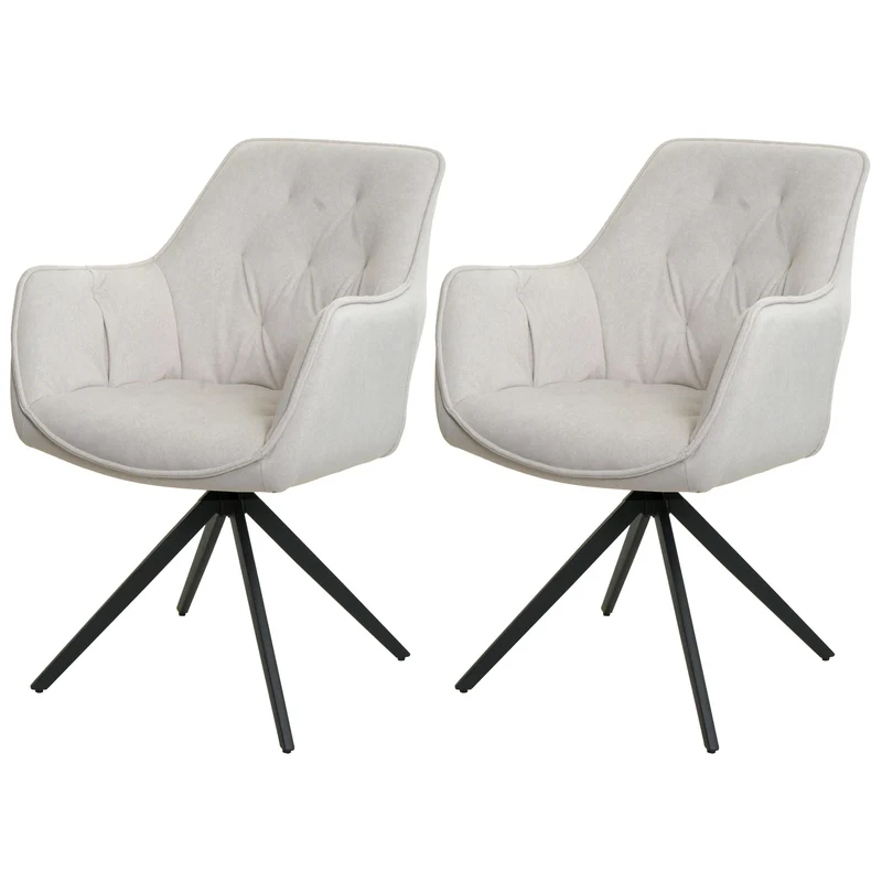 Lot de 2 chaises de salle à manger pivotant avec accoudoir siège rotatif cadre métal et tissu crème-beige 04_0007374