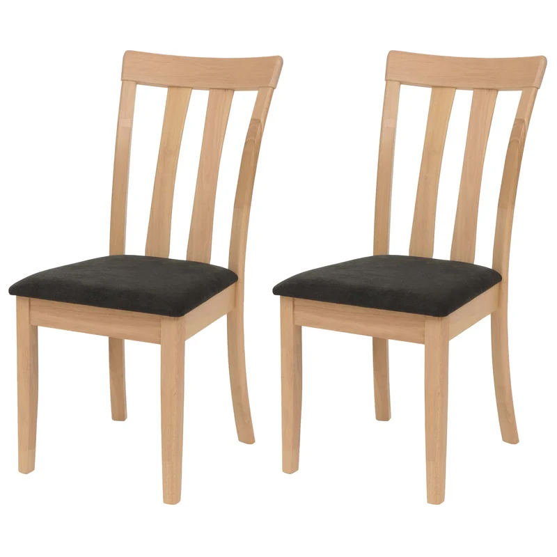 Lot de 2 chaises de salle à manger hauteur 96 cm dossier haut style sobre et élégant en tissu noir et bois massif naturel 04_0009072