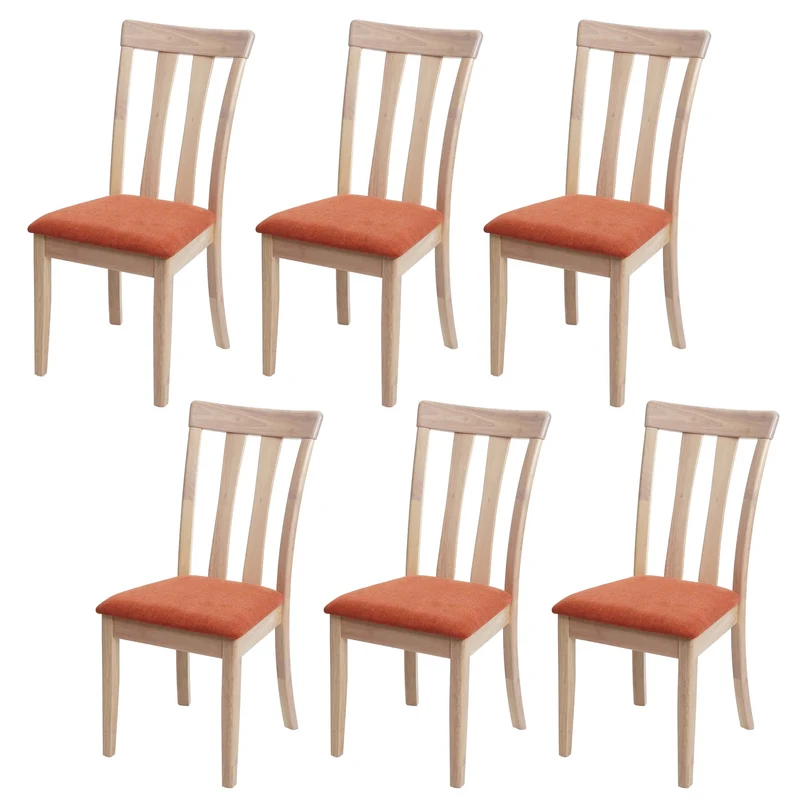 6 chaises de salle à manger cuisine design classique en tissu orange et bois massif clair 04_0003016