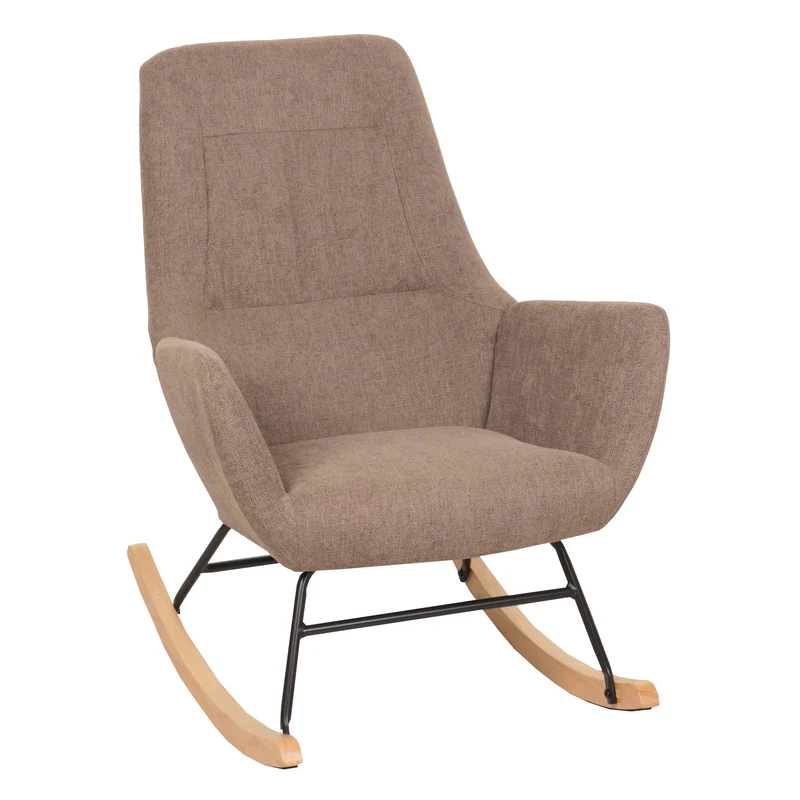 Fauteuil à bascule chaise de relaxation avec accoudoirs en bois métal et tissu marron 04_0006908