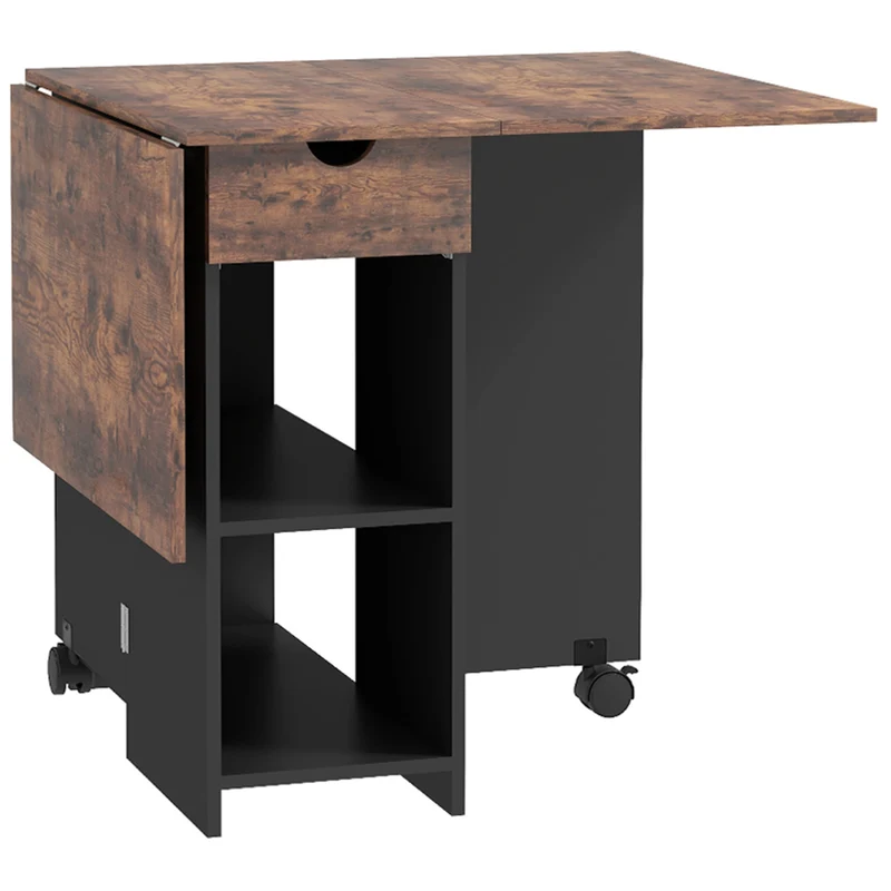 Table à manger pliante extensible 120 x 72 x 75 cm tiroir intégré gain de place rustique en panneau de particules brun 21_0003244