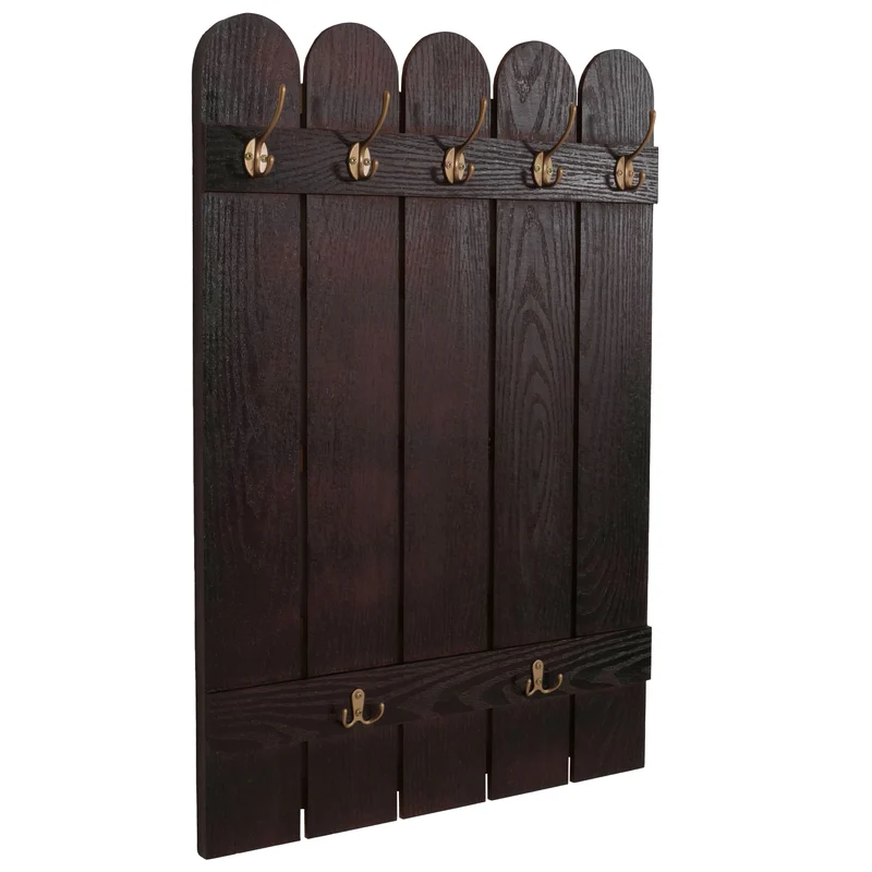 Porte-manteau mural en bois de paulownia marron 7 crochets 86 x 60 x 3 cm 04_0009732