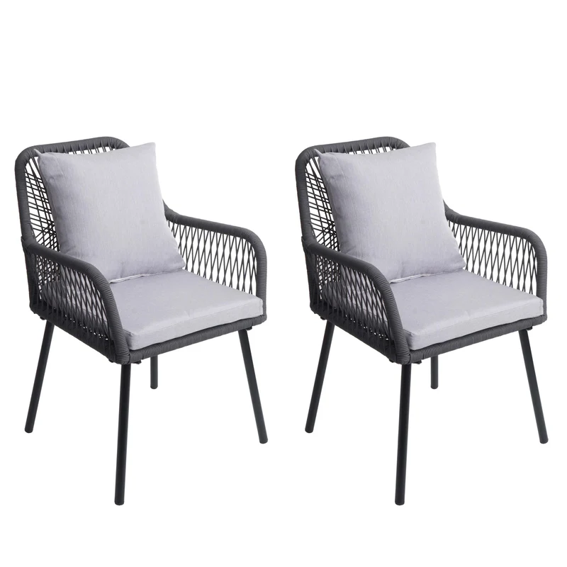 Lot de 2 chaises de jardin confortables aluminium tressage corde coloris anthracite 81 x 54 x 62 cm coussin crème 04_0009690