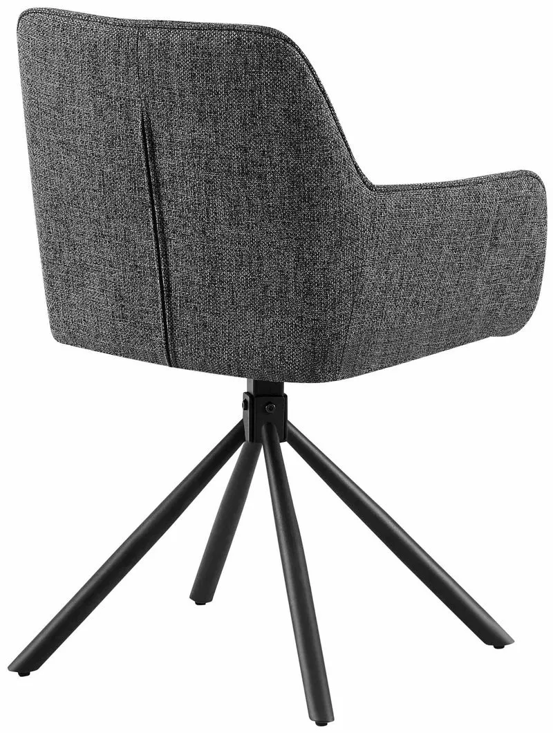 Lot de 2 chaises pivotantes style moderne et contemporain en tissu gris foncé piètement à quatre pieds métal noir 10_0007389