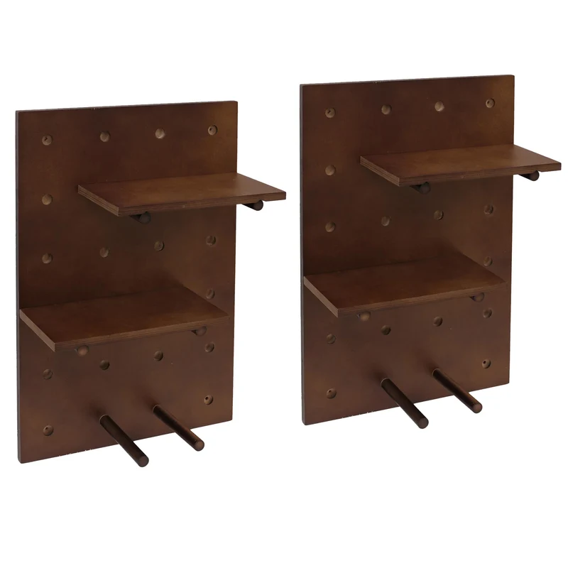Lot de 2 panneaux muraux cuisine support tasse décoratifs modulables 60 x 40 x 1,5 cm avec étagères ajustables en bois marron 04_0009086