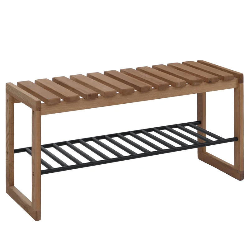 Banc de rangement pour chaussures avec étagère 45 x 88 x 30 cm style contemporain en bois naturel 04_0008806
