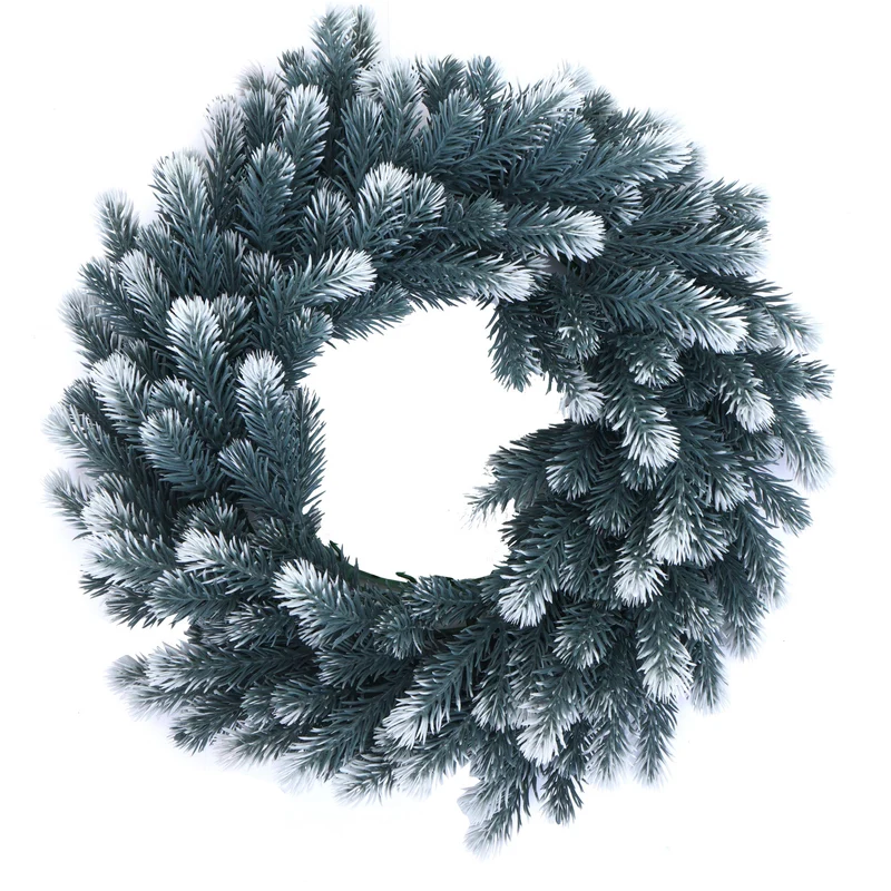 Couronne décorative effet neige idéale pour porte ou mur 45 x 45 x 8 cm avec 4 supports de bougies en PE vert 04_0009156