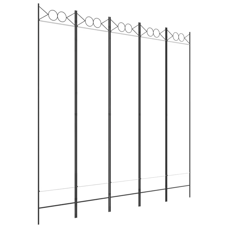 Paravent séparateur de pièce cloison 5 panneaux 200 x 200 cm tissu blanc et fer DEC030943