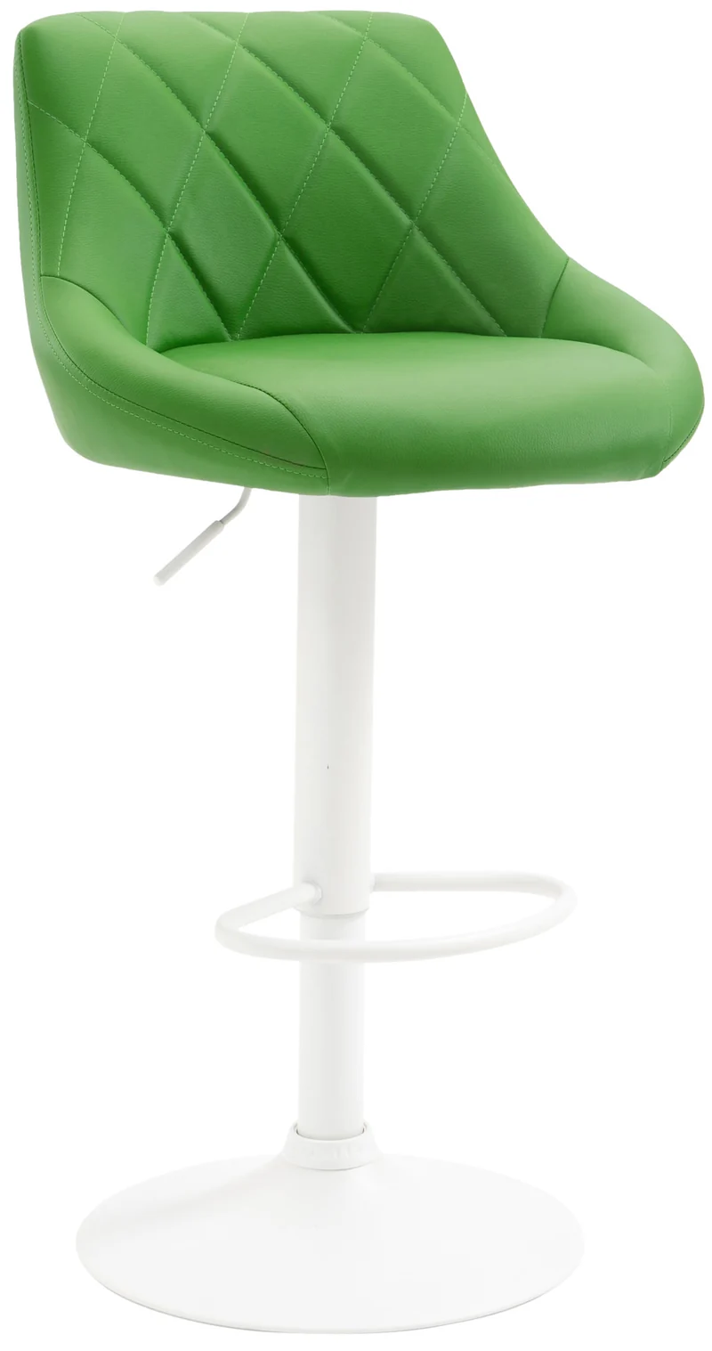 Tabouret de bar en synthétique vert pivotant avec repose-pieds métal blanc coutures décoratives TDB10593