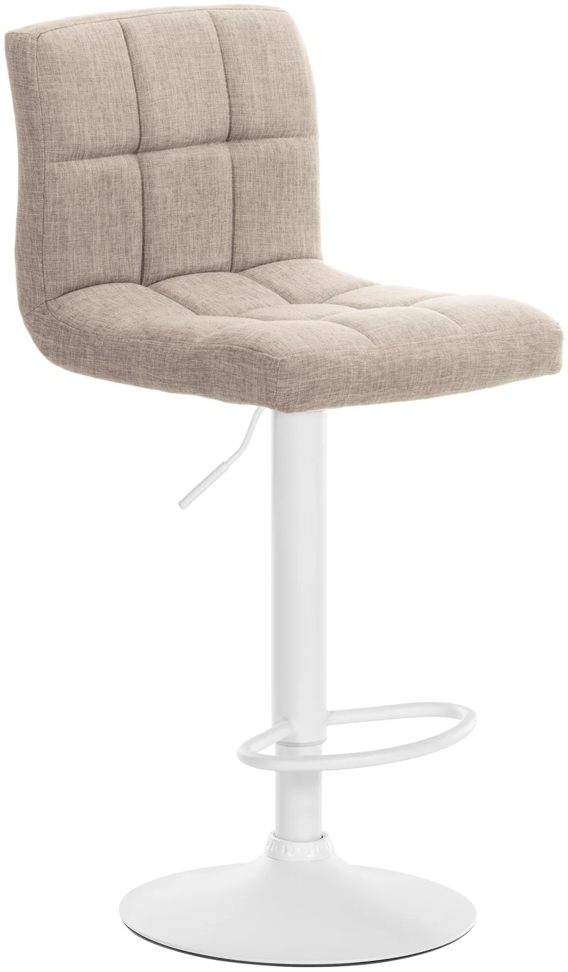 Tabouret de bar x1 style contemporain en tissu matelassé crème cadre métal blanc 10_0005608