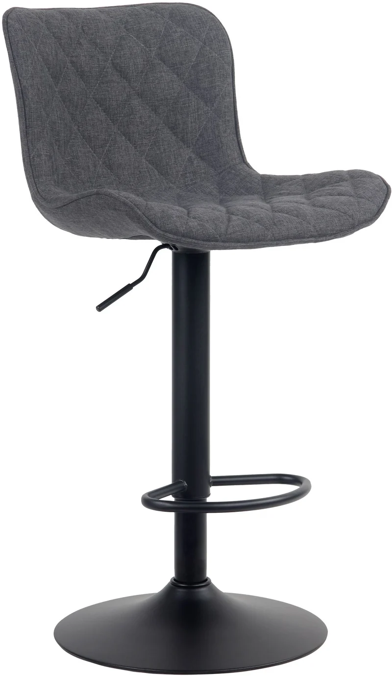 Tabouret de bar x1 coutures décoratives pied trompette hauteur réglable en métal noir assise en tissu noir 10_0004864