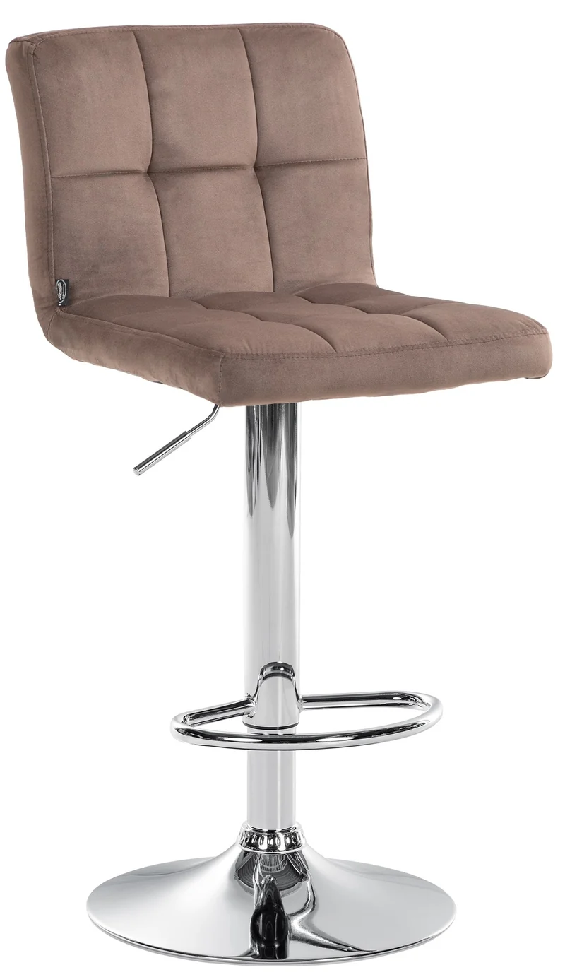 Tabouret de bar chaise haute x 1 avec coutures décoratives carrées assise en velours marron pieds en métal chromé 10_0005323