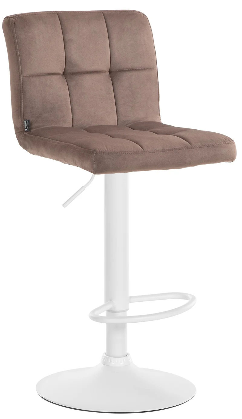 Tabouret de bar chaise haute x 1 avec coutures décoratives carrées assise en velours marron pieds en métal blanc 10_0005335
