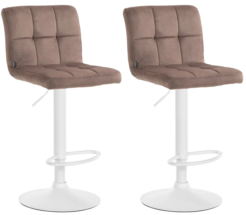 Lot de 2 tabourets de bar en velours marron avec coutures décoratives pied en trompette métal blanc 10_0004400