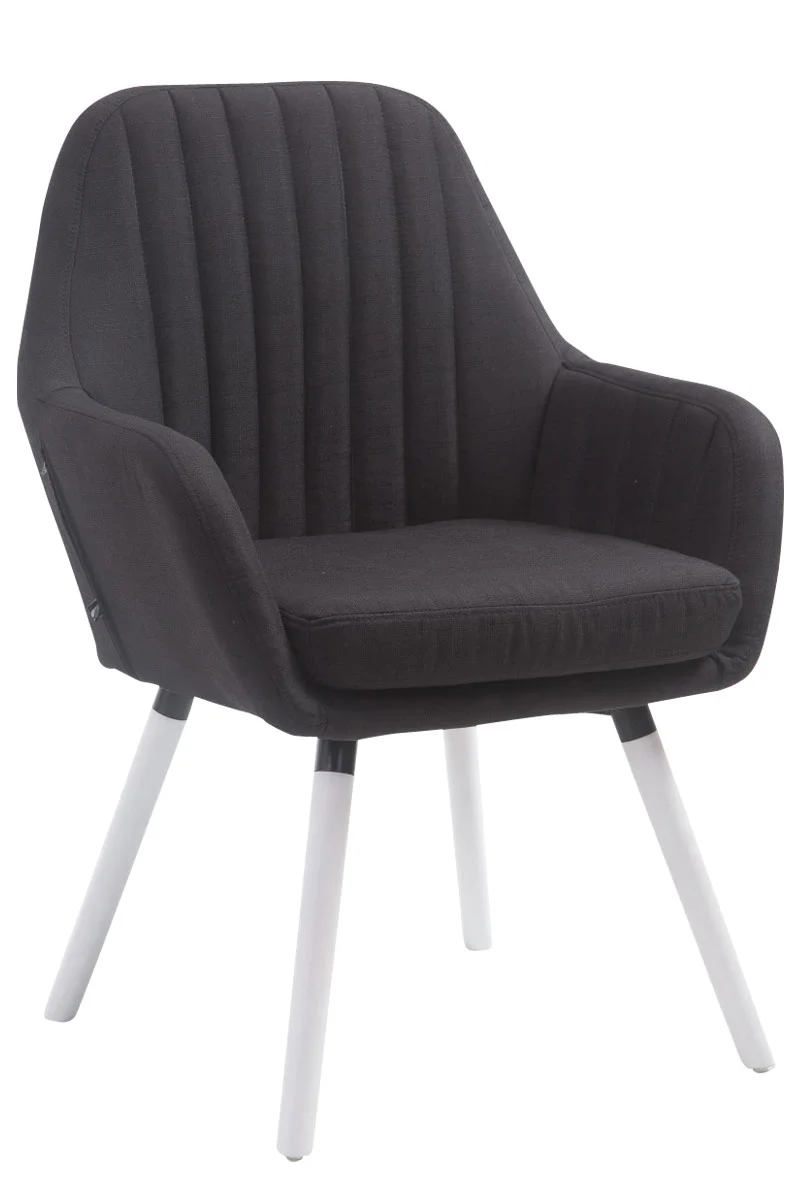 Chaise de salle à manger fauteuil de chambre coiffeuse en tissu noir piètement en bois blanc 10_0003735
