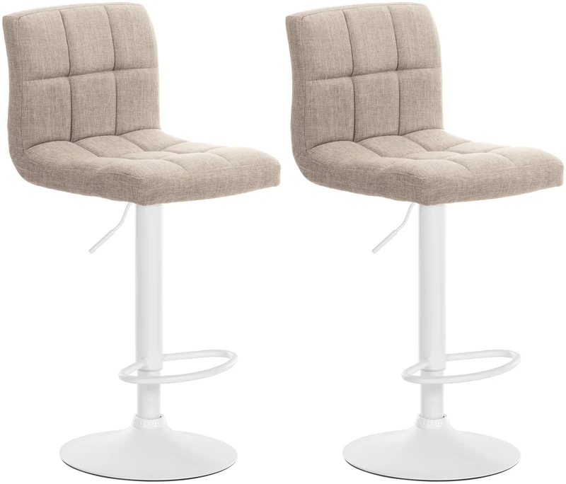 Lot de 2 tabourets de bar style contemporain en tissu matelassé crème cadre métal blanc 10_0006028