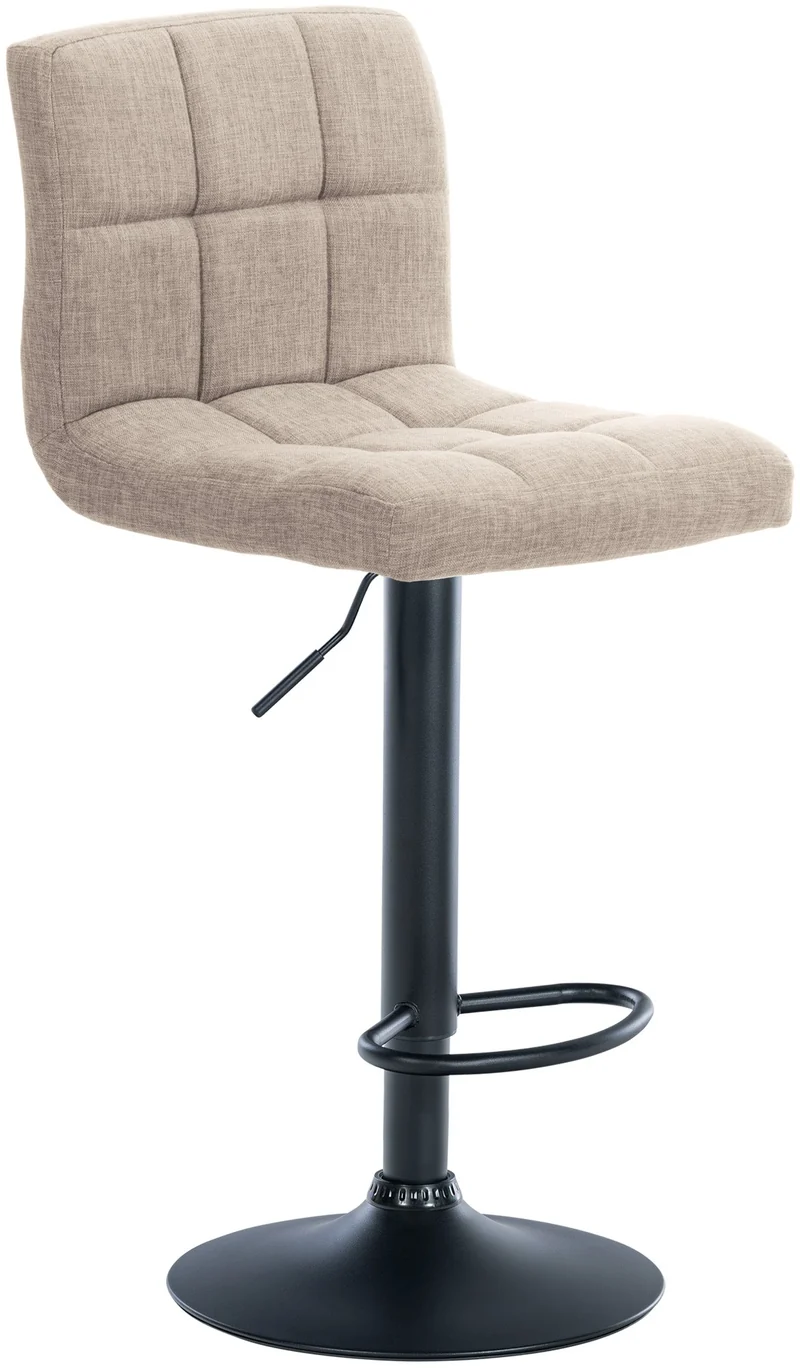 Tabouret de bar x1 style contemporain en tissu matelassé crème cadre métal noir 10_0005609