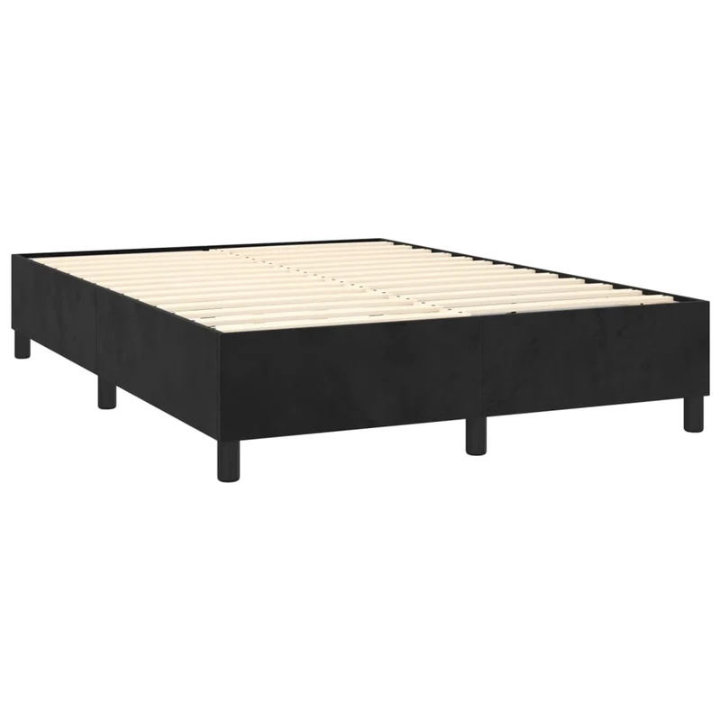 Sommier à lattes sur pieds cadre de lit 140x190 cm tissu velours noir TDL0207021