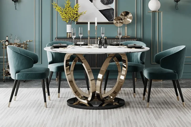 Table à manger ronde avec pied or - LIVI