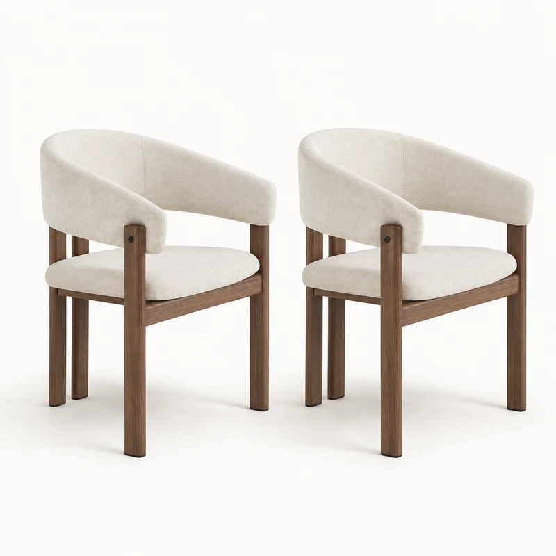 Noma – Chaise Scandinave en Lin & Métal Effet Bois – Lot de 2