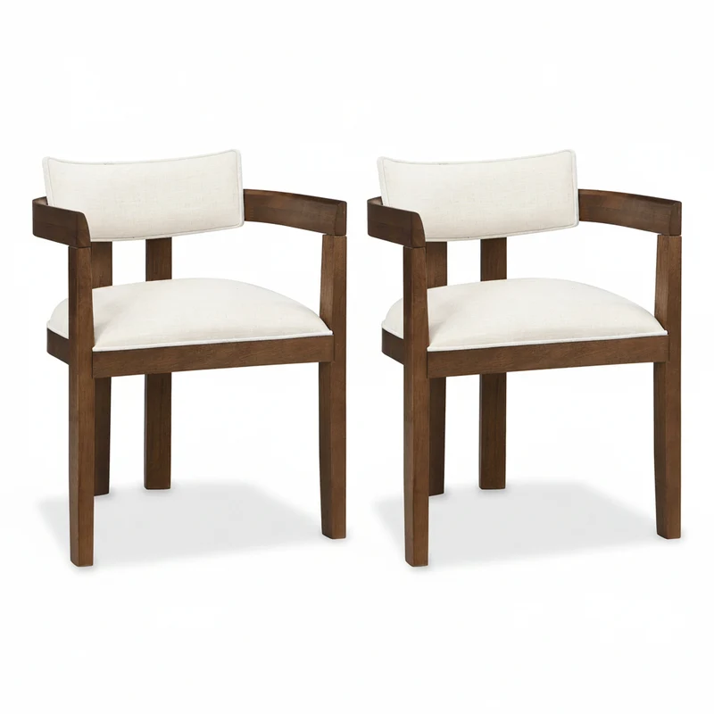 Noma – Chaise de Salle à Manger en Bois Massif & Lin – Lot de 2