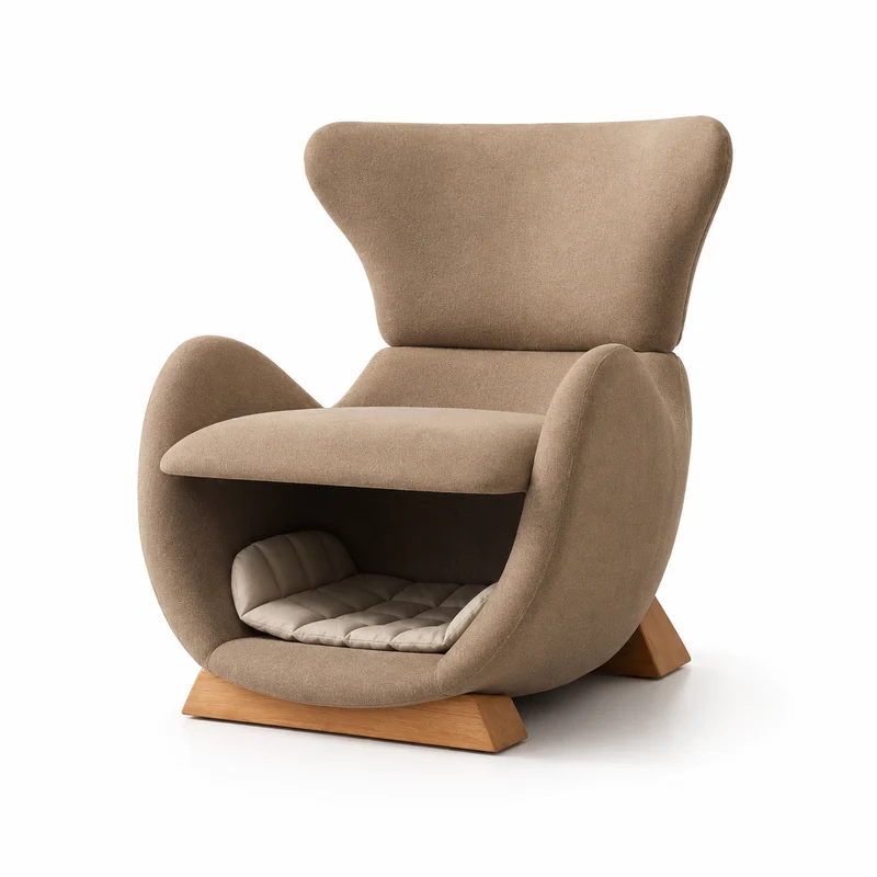 Lune – Fauteuil Lounge Organique avec Niche pour Chat & Petit Chien