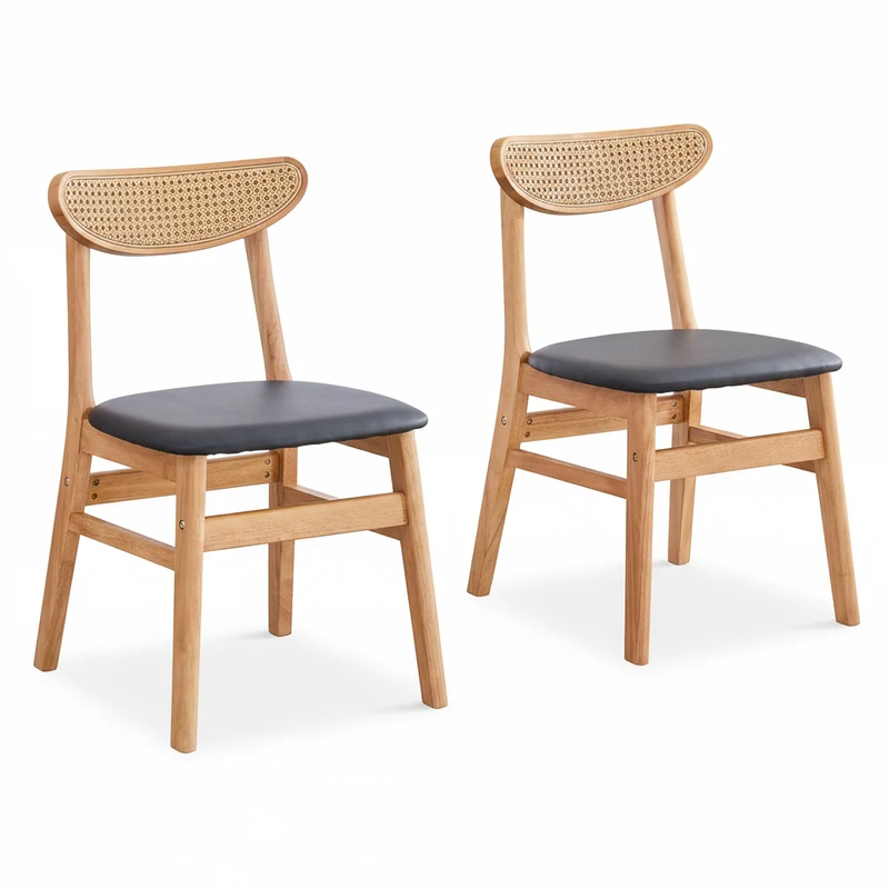 Noma – Chaise Scandinave en Bois Massif & Cannage Naturel – Lot de 2