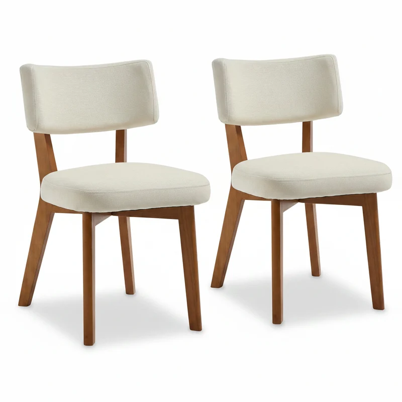 Auro – Chaises Scandinaves en Bois & Tissu Crème – Lot de 2