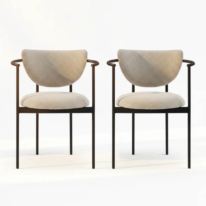 Oria – Chaise de Salle à Manger Bouclé & Métal – Lot de 2