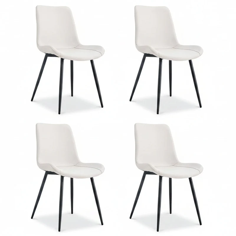 Elva – Chaise Scandinave en Cuir & Métal Noir – Lot de 4