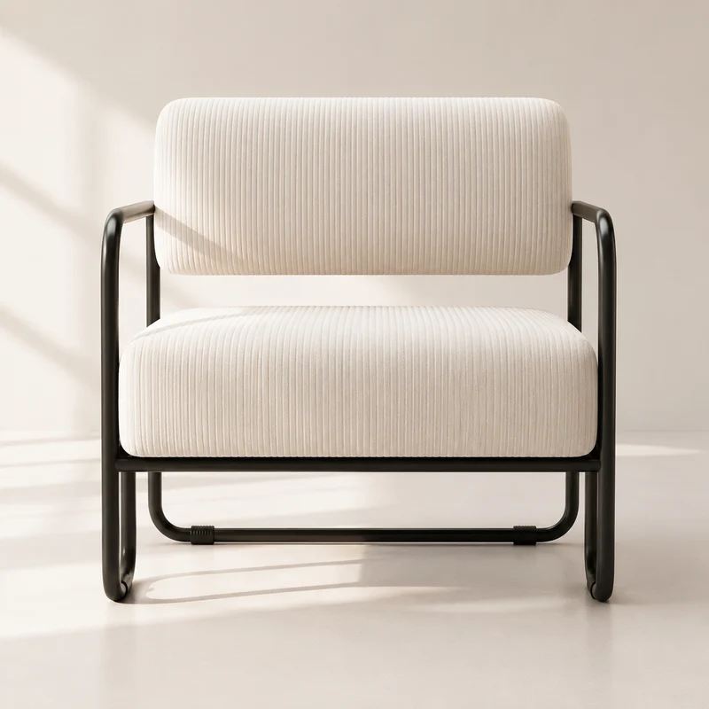 Vetra – Fauteuil Lounge Modern Velours Côtelé & Métal Noir
